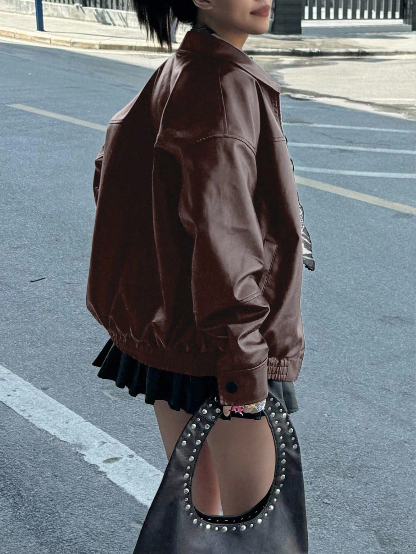 INAWLY Brown Women’s Motorcycle Jacket