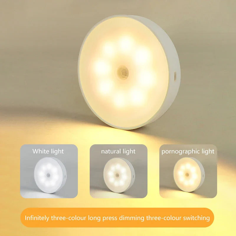 Bedroom Night Smart Motion Sensor Light USB LED Button Switch Rechargeable Light Kitchen Hallway Room