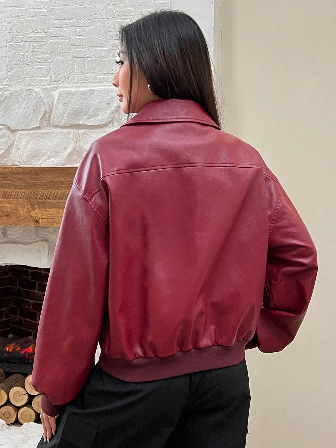 EZwear Women's Red PU Leather Jacket