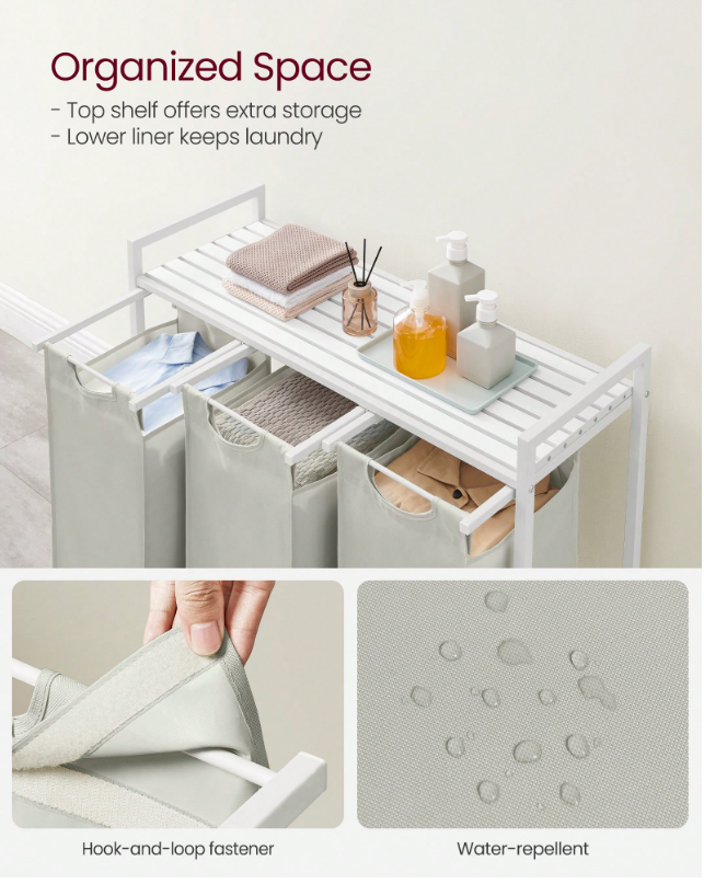 VASAGLE 3-Bag Laundry Hamper