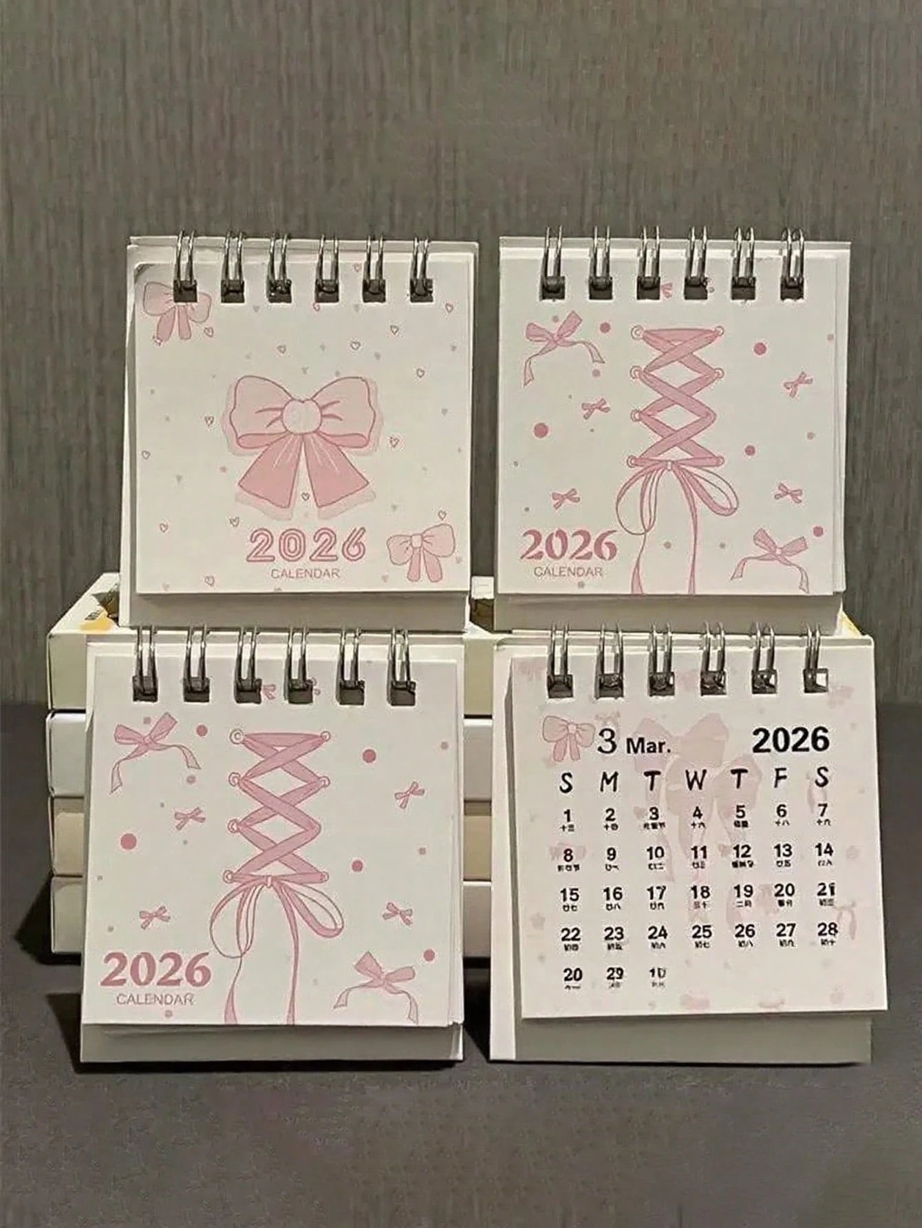 2026 Pink Bow Mini Desk Calendar