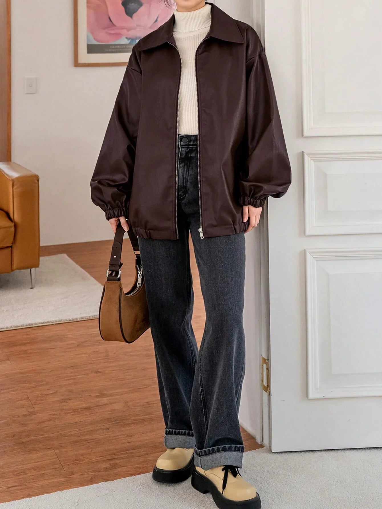 Dazy-Less Women's Drop Shoulder PU Leather Jacket