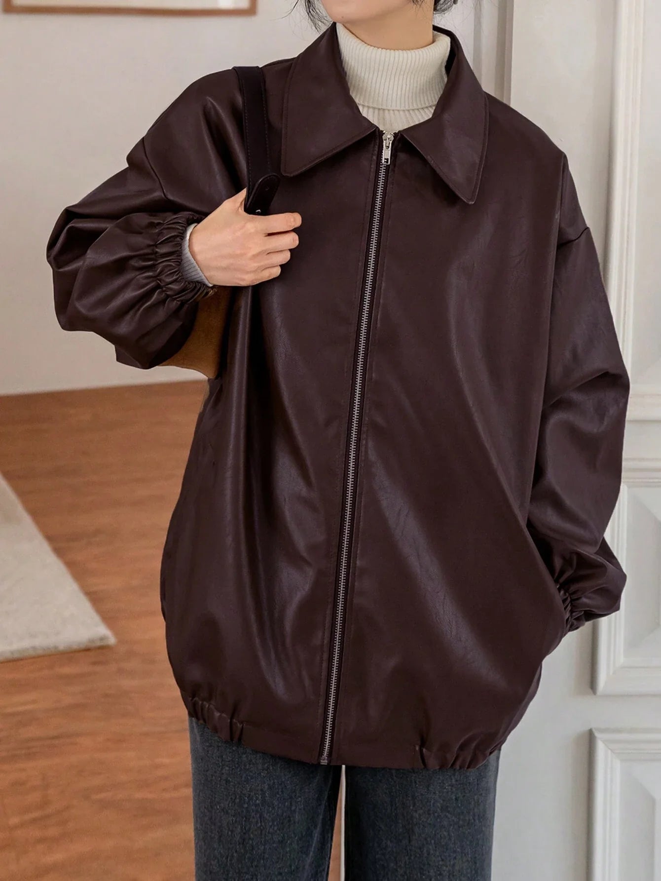 Dazy-Less Women's Drop Shoulder PU Leather Jacket