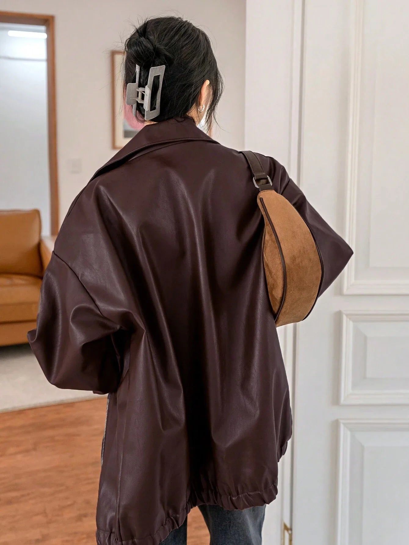 Dazy-Less Women's Drop Shoulder PU Leather Jacket