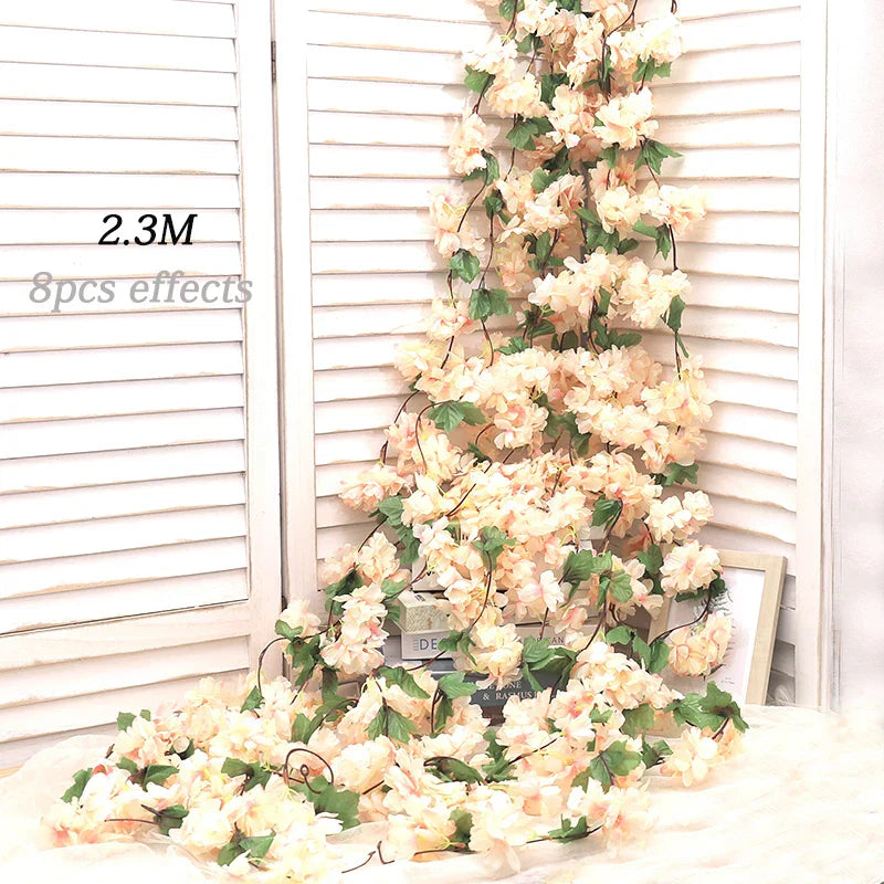 Artificial Silk Cherry Blossom Vine For Christmas Sakura Home Wedding Decoration Fake Floral Arch Garden Living Room DIY Arrange