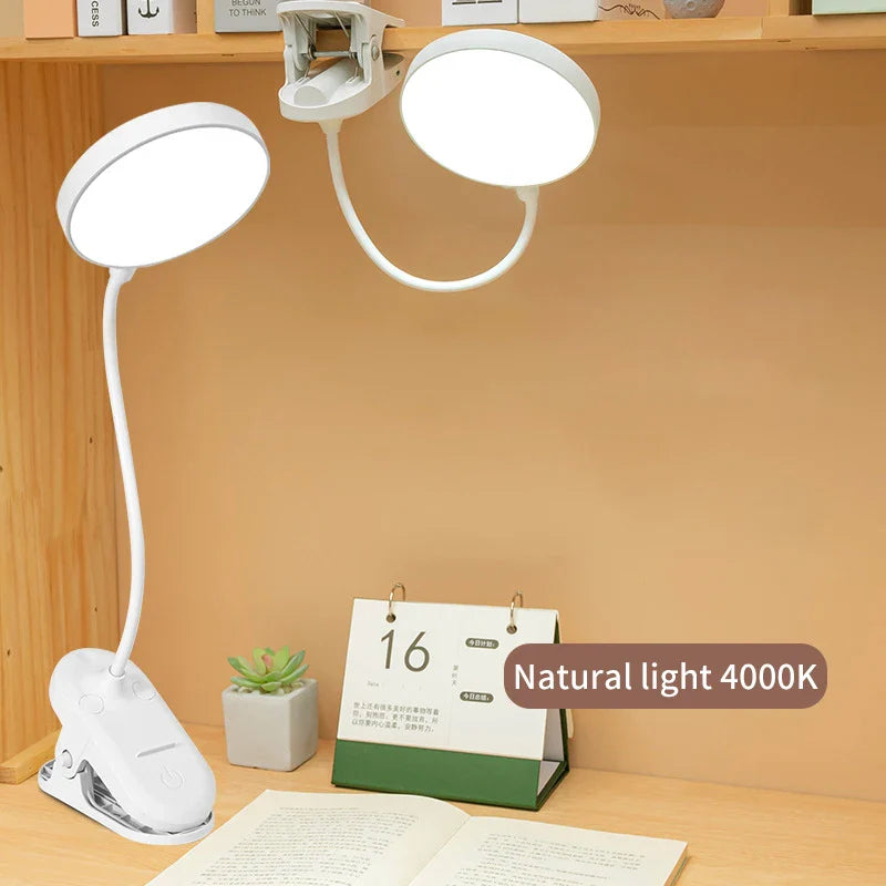 Table Lamp USB Rechargeable Desk Lamp Clip Bed Reading Book Night Light LED Touch 3 Modes Dimming Eye Protection Light Plug in