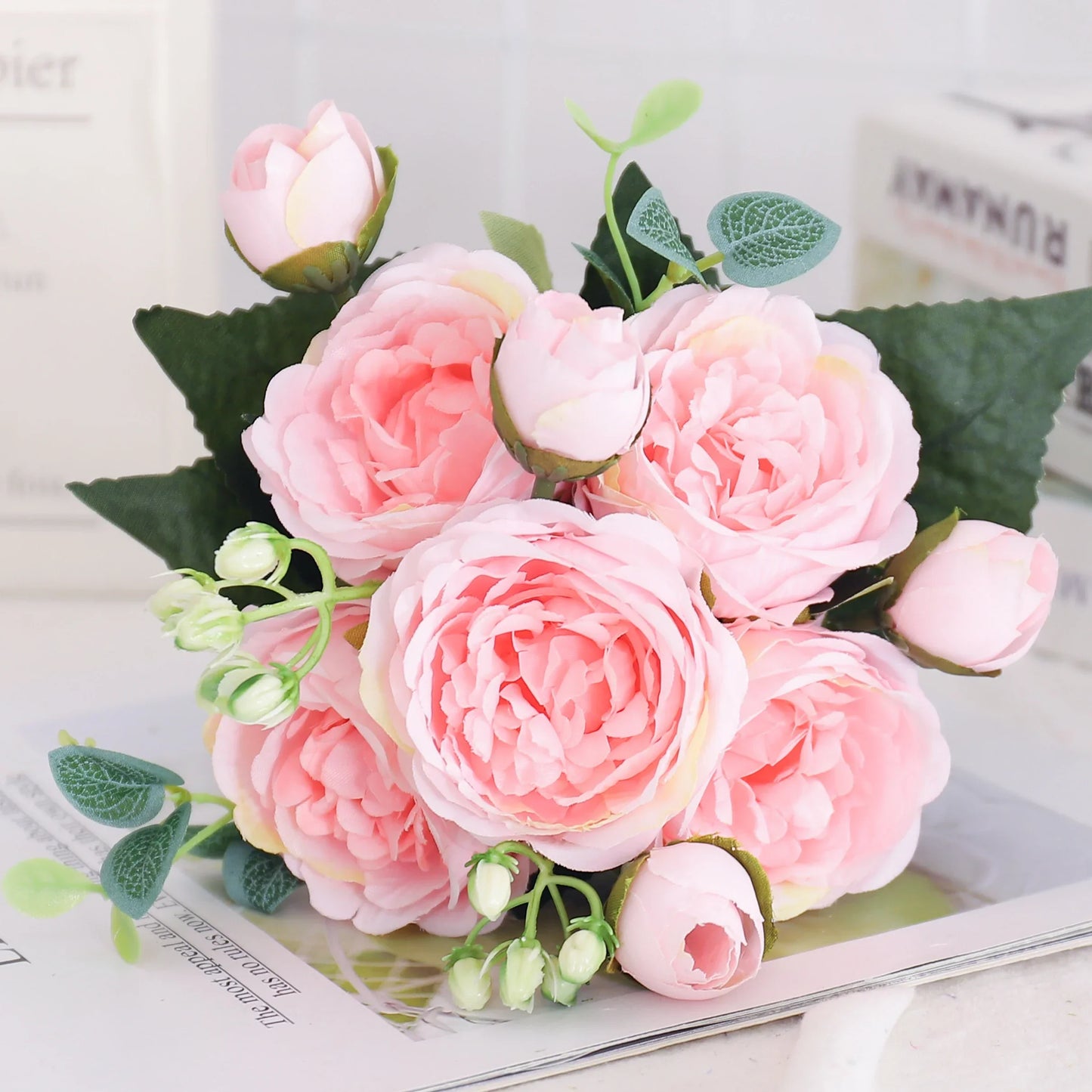 Artificial Flowers Silk Peony Hydrangea For Living Room Home Decoration Wedding Bride Bouquet Rose Fake Plants Table Accessories