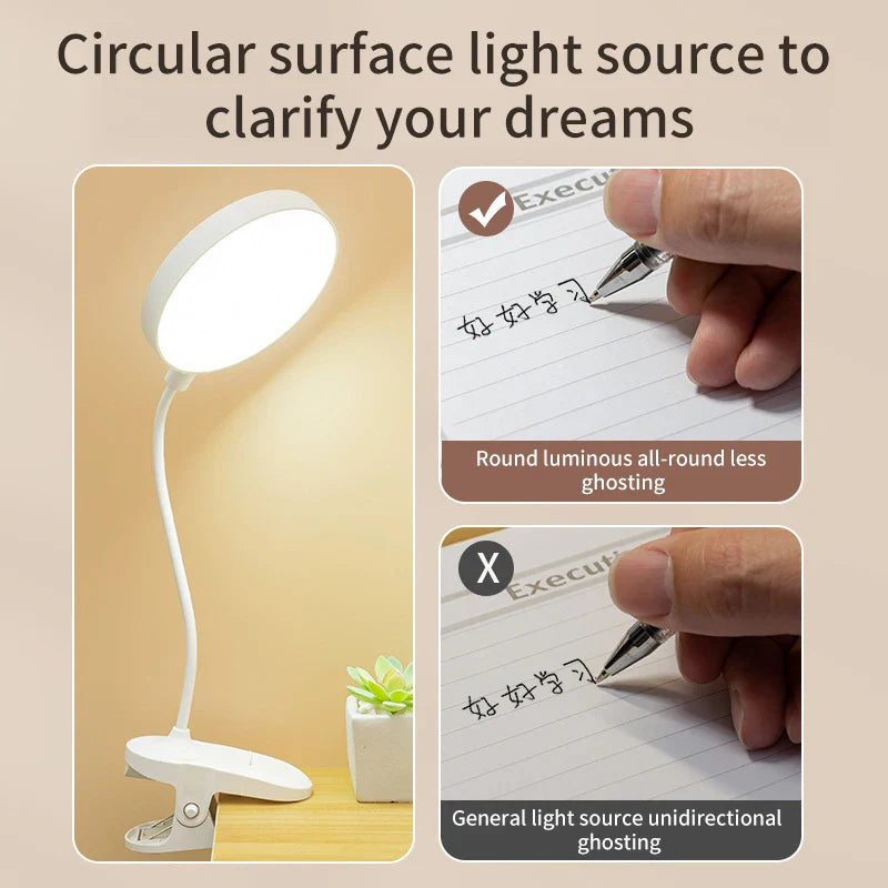 Table Lamp USB Rechargeable Desk Lamp Clip Bed Reading Book Night Light LED Touch 3 Modes Dimming Eye Protection Light Plug in