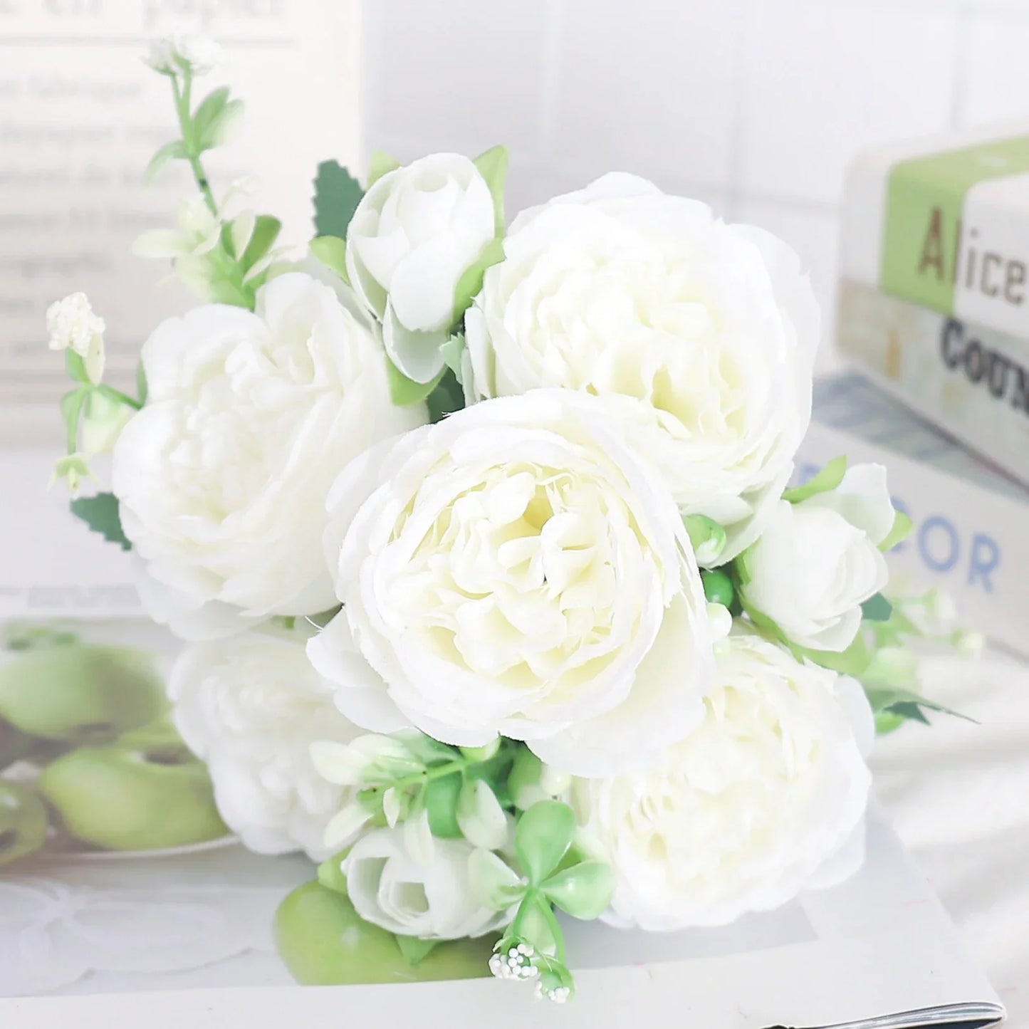 Artificial Flowers Silk Peony Hydrangea For Living Room Home Decoration Wedding Bride Bouquet Rose Fake Plants Table Accessories