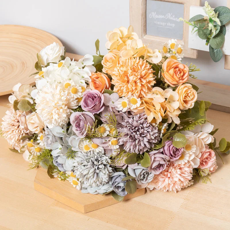 Silk Dandelion Daisy Rose Bouquet
