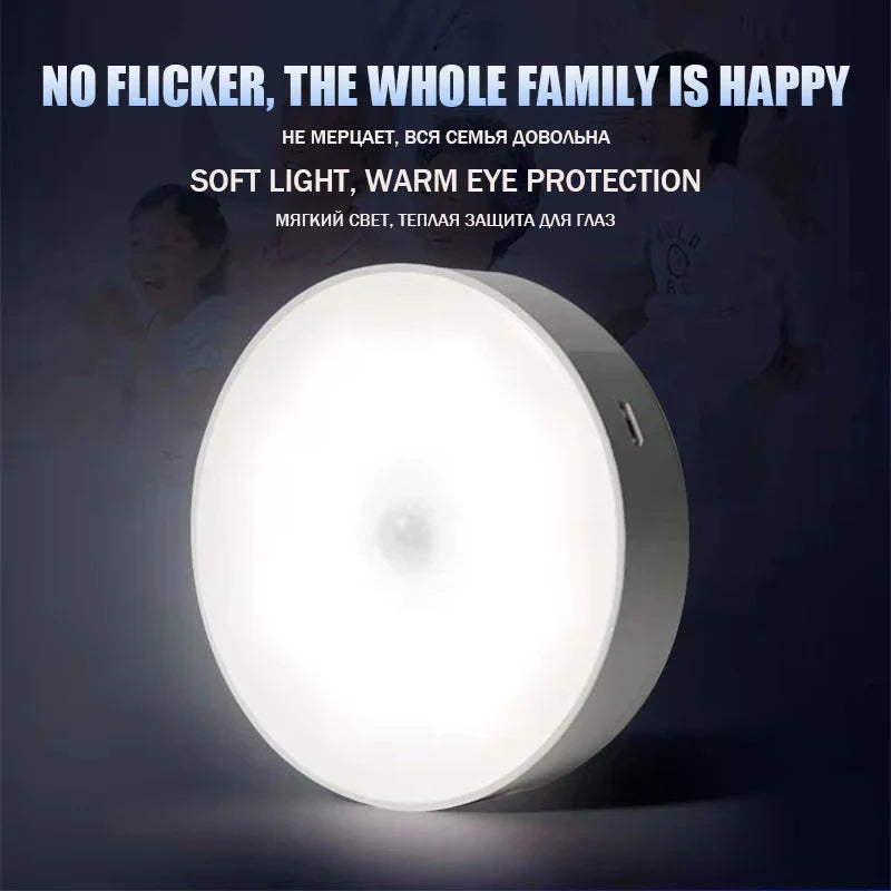 Bedroom Night Smart Motion Sensor Light USB LED Button Switch Rechargeable Light Kitchen Hallway Room