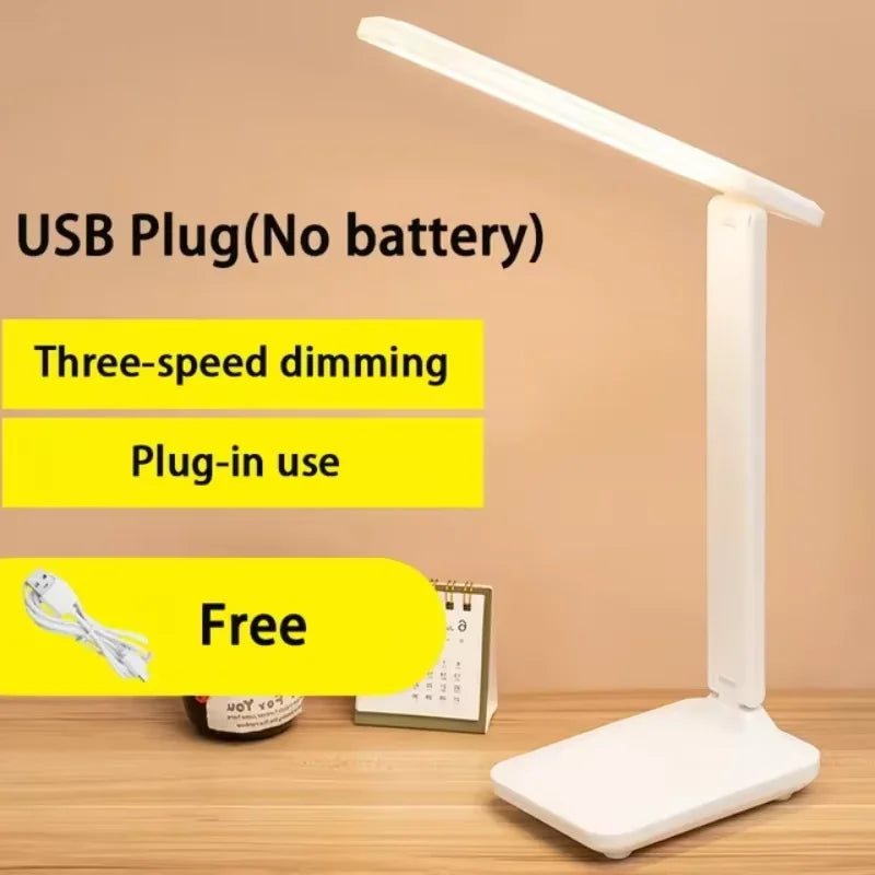 LED Touch Switch White Folding Desk Lamp Bedroom Bedside Study Reading Eye Care Night Lamp USB Plug-in Dimmable White Desk Lamp
