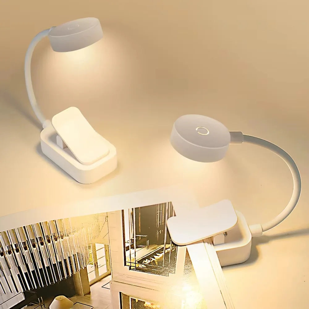 Mini LED Reading Book Light Table Lamp 3 Modes Adjustable USB Rechargeable Clip-On Study Reading Lamp for Travel Bedroom Book