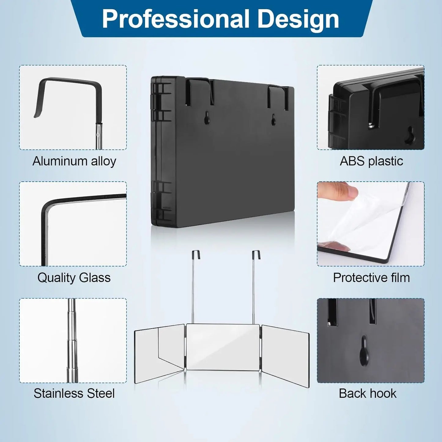 Black 360° Trifold Adjustable Mirror