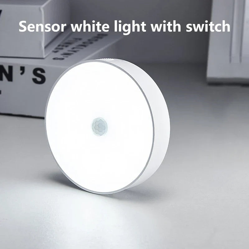 Bedroom Night Smart Motion Sensor Light USB LED Button Switch Rechargeable Light Kitchen Hallway Room