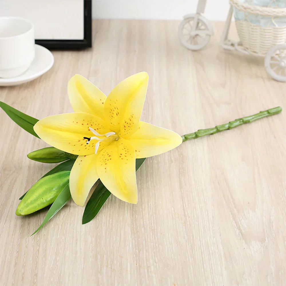 Real Looking 3D Printing Lily Branch  Artificial Flowers White Fake Flowers Flores for Wedding Home Garden Decoration