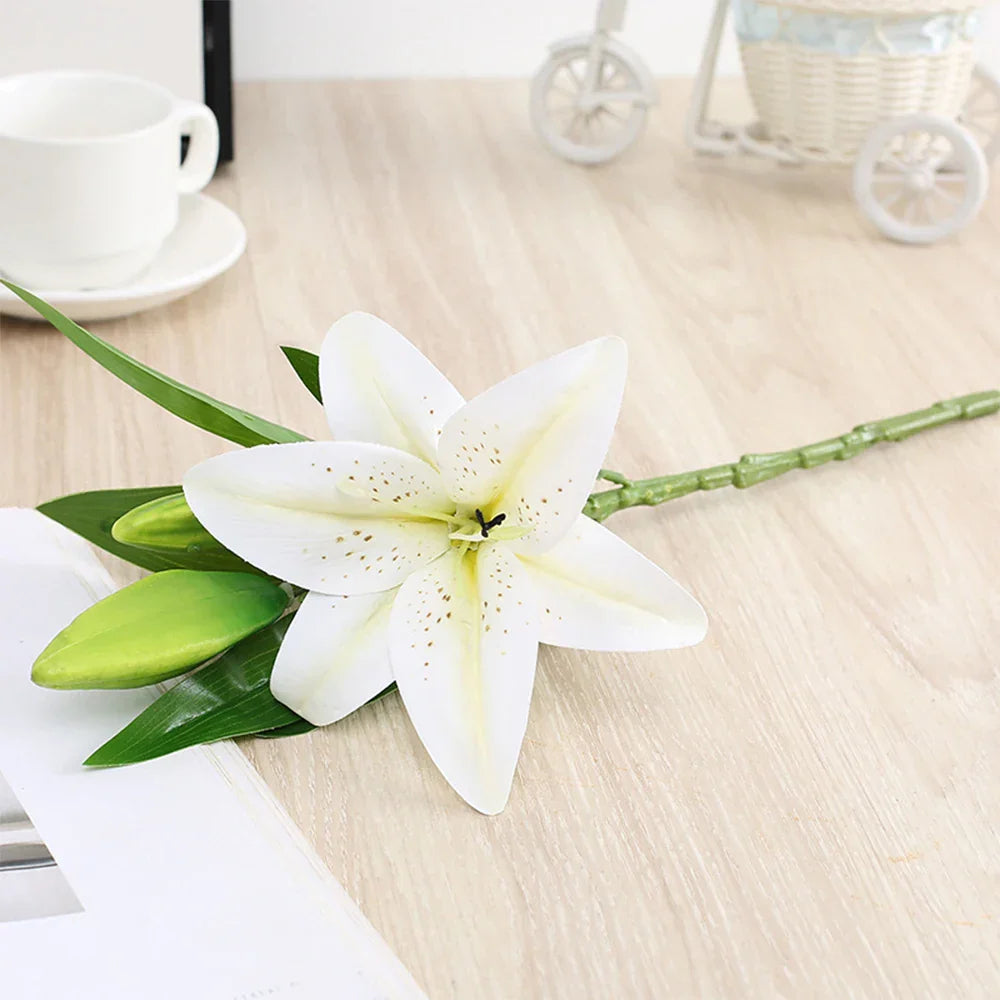 Real Looking 3D Printing Lily Branch  Artificial Flowers White Fake Flowers Flores for Wedding Home Garden Decoration