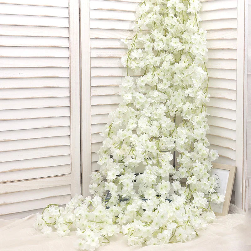 Artificial Silk Cherry Blossom Vine For Christmas Sakura Home Wedding Decoration Fake Floral Arch Garden Living Room DIY Arrange