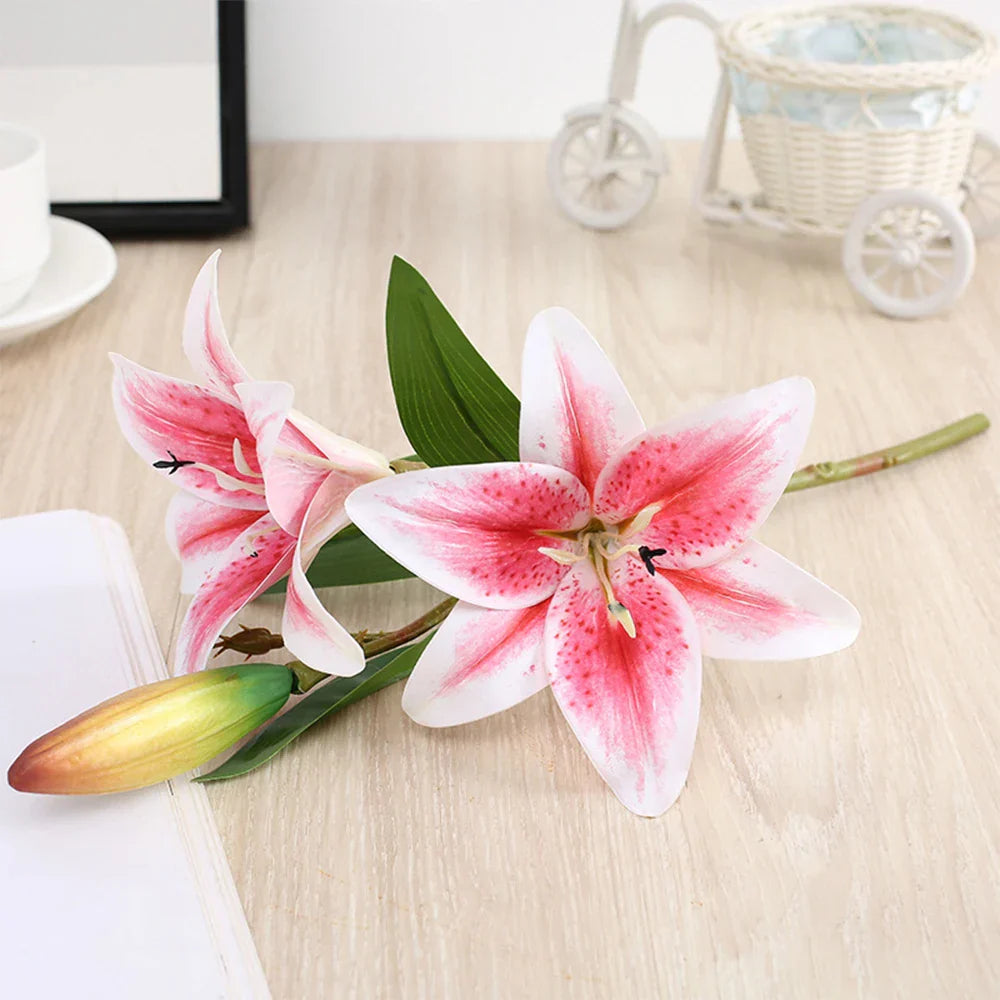 Real Looking 3D Printing Lily Branch  Artificial Flowers White Fake Flowers Flores for Wedding Home Garden Decoration