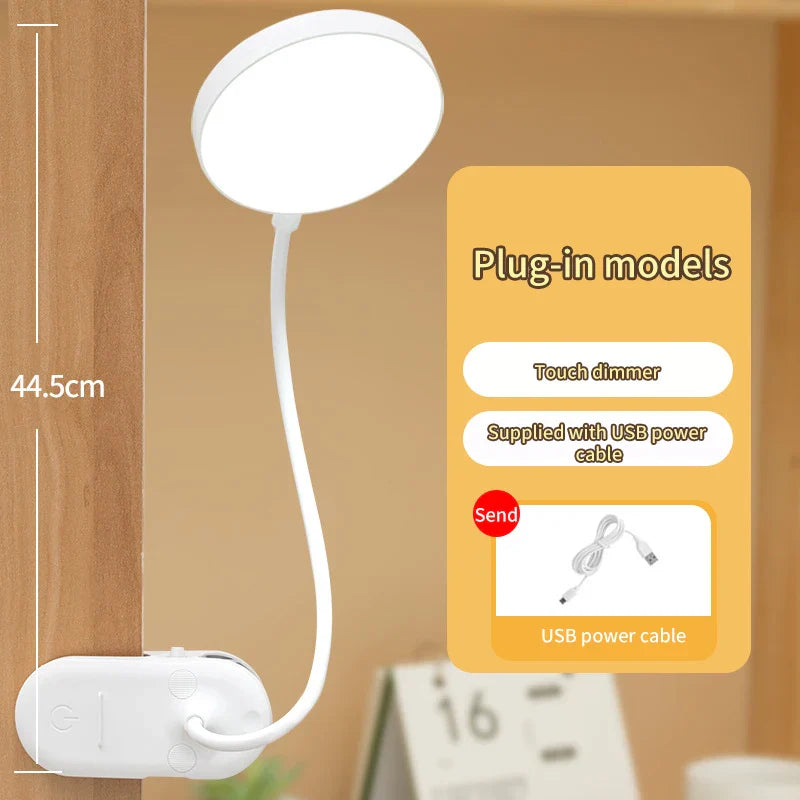 Table Lamp USB Rechargeable Desk Lamp Clip Bed Reading Book Night Light LED Touch 3 Modes Dimming Eye Protection Light Plug in