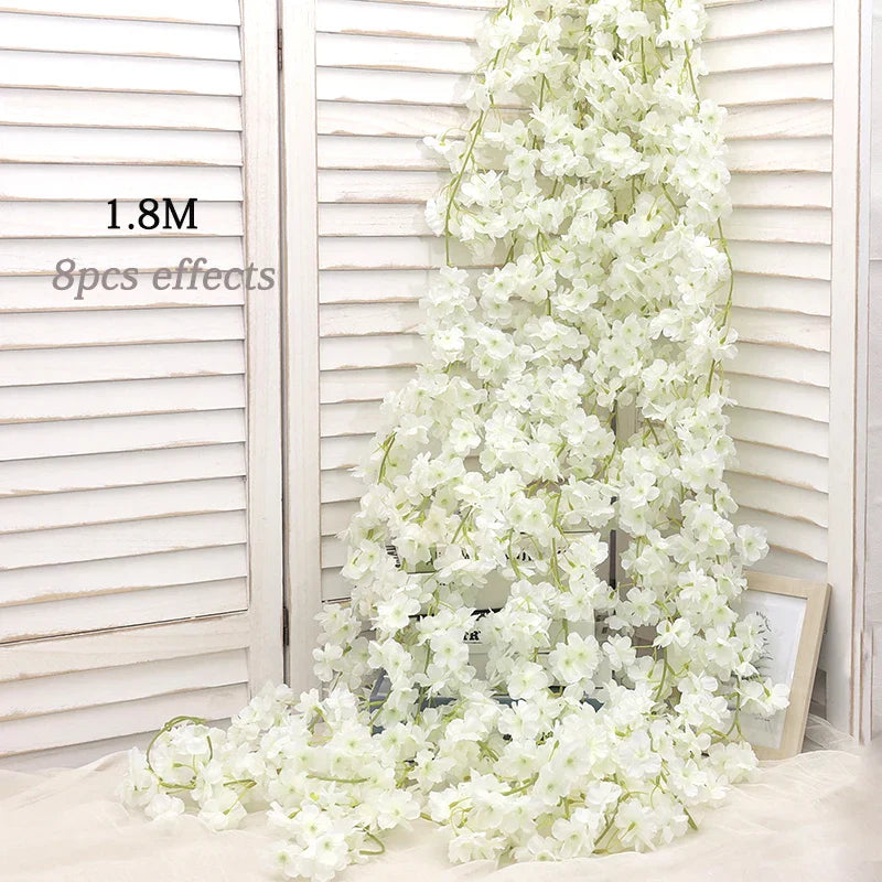 Artificial Silk Cherry Blossom Vine For Christmas Sakura Home Wedding Decoration Fake Floral Arch Garden Living Room DIY Arrange
