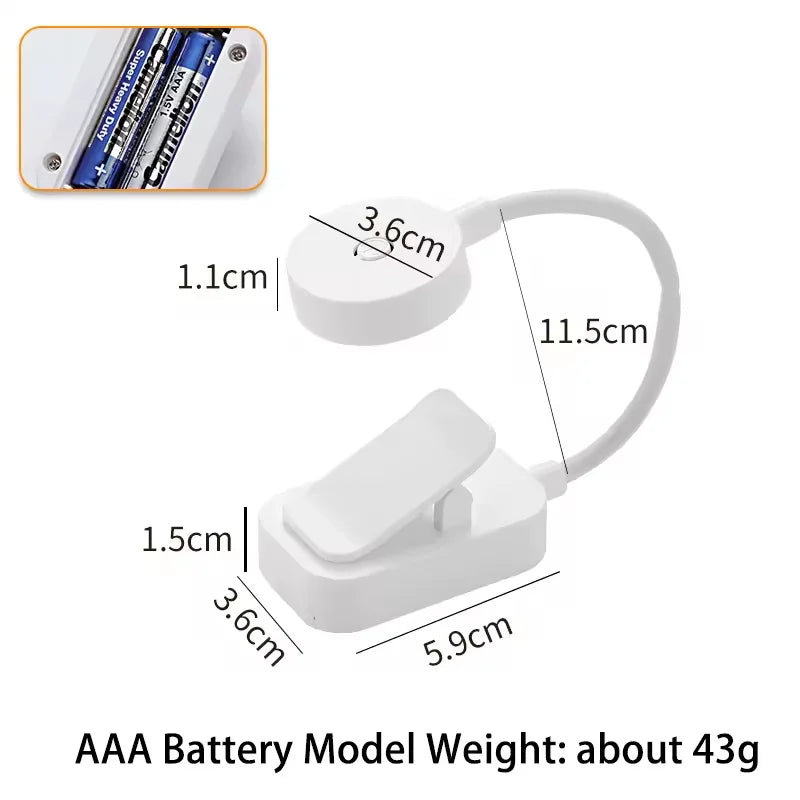Mini LED Reading Book Light Table Lamp 3 Modes Adjustable USB Rechargeable Clip-On Study Reading Lamp for Travel Bedroom Book