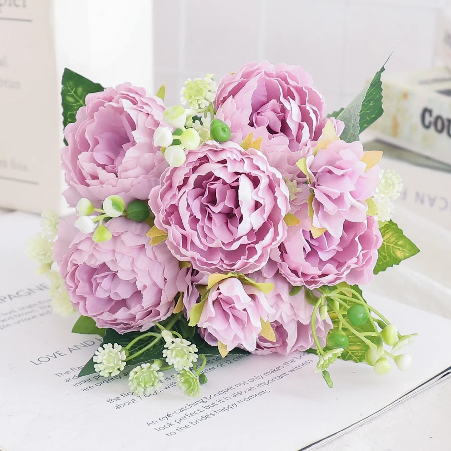 Artificial Flowers Silk Peony Hydrangea For Living Room Home Decoration Wedding Bride Bouquet Rose Fake Plants Table Accessories