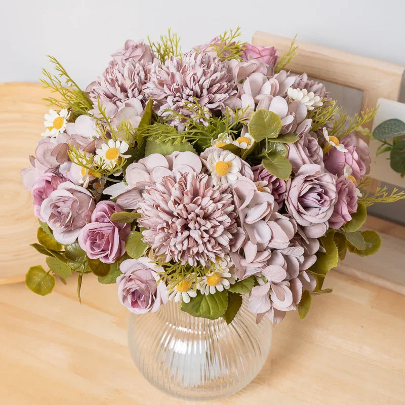 Silk Dandelion Daisy Rose Bouquet