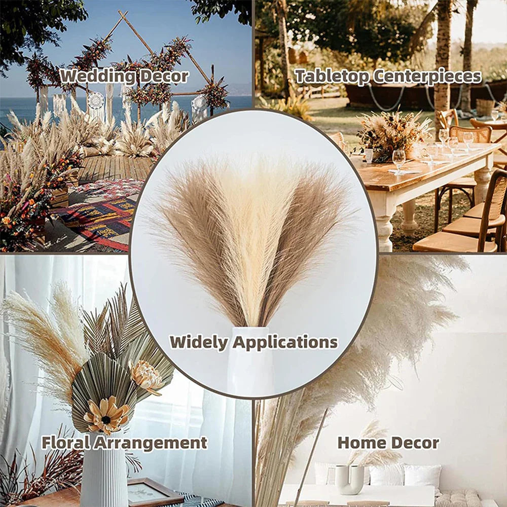 10Pcs Artificial Flowers Fluffy Pampas Grass Decor Fake Plant Reed Flower for Wedding Boho Bouquet Office Hotel Vase Decoration