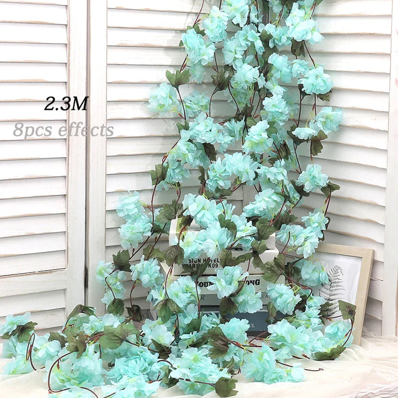 Artificial Silk Cherry Blossom Vine For Christmas Sakura Home Wedding Decoration Fake Floral Arch Garden Living Room DIY Arrange