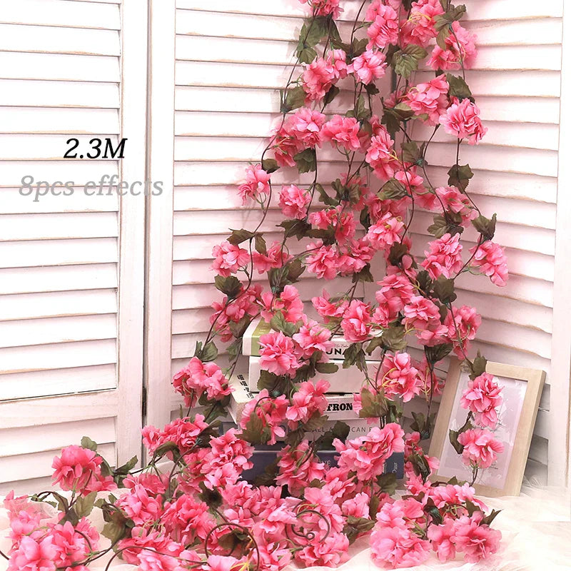 Artificial Silk Cherry Blossom Vine For Christmas Sakura Home Wedding Decoration Fake Floral Arch Garden Living Room DIY Arrange