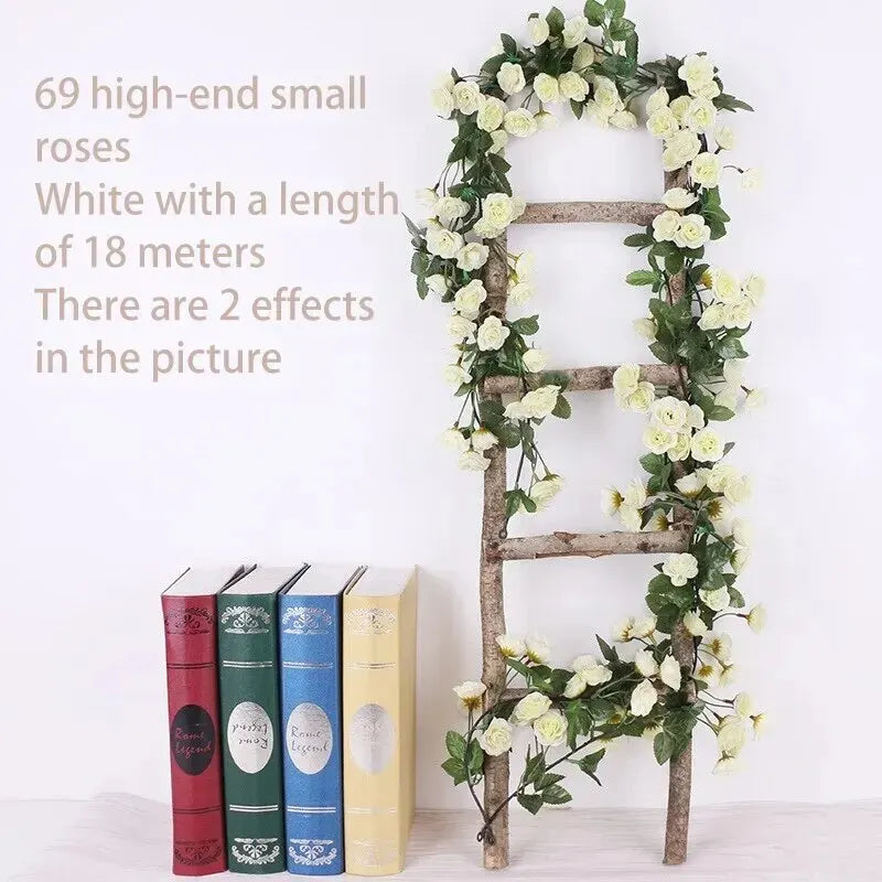 2.5m 1.8m Rose Artificial Flower Vine For Wedding Garland White Pink Home Room Wedding Decoration Silk Artificial Rose Vine Han