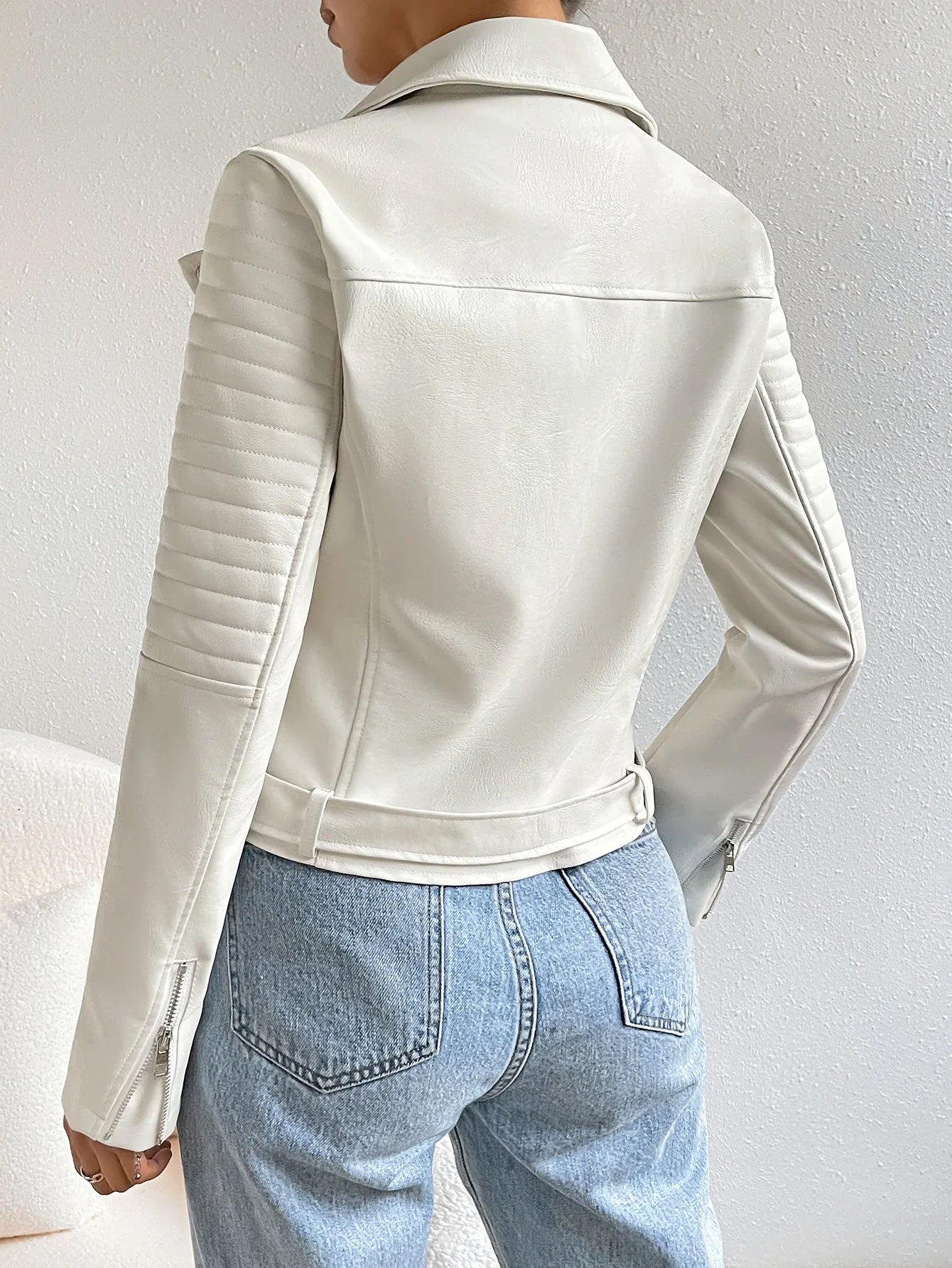 Essnce Women's Lapel Collar PU Moto Jacket