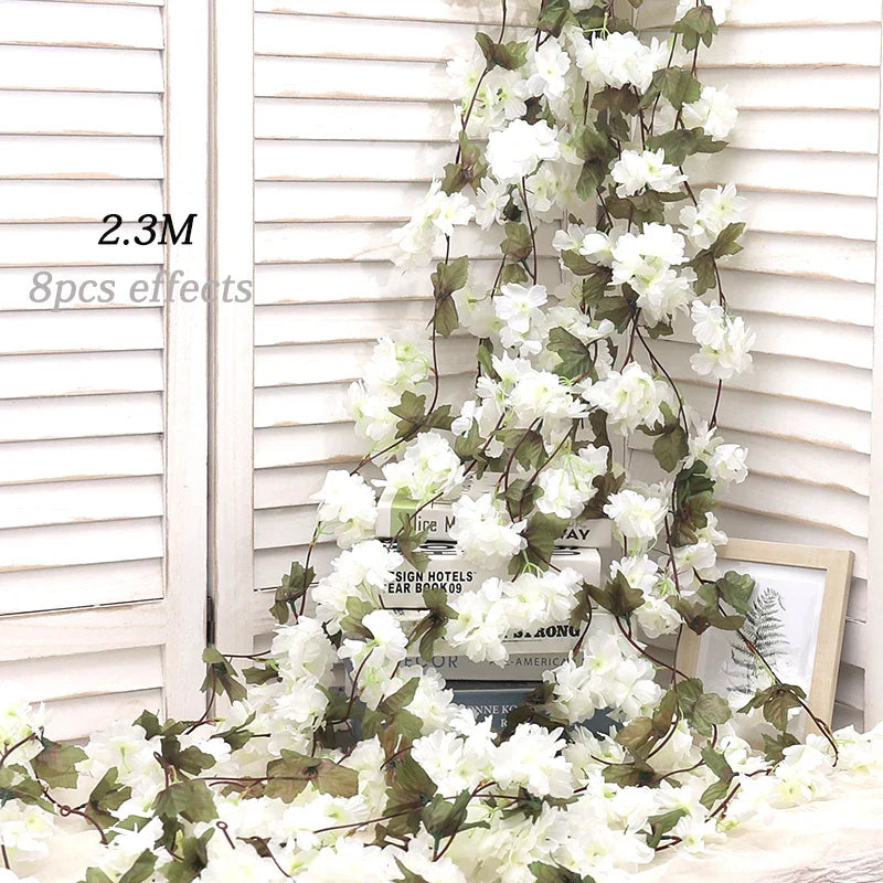 Artificial Silk Cherry Blossom Vine For Christmas Sakura Home Wedding Decoration Fake Floral Arch Garden Living Room DIY Arrange
