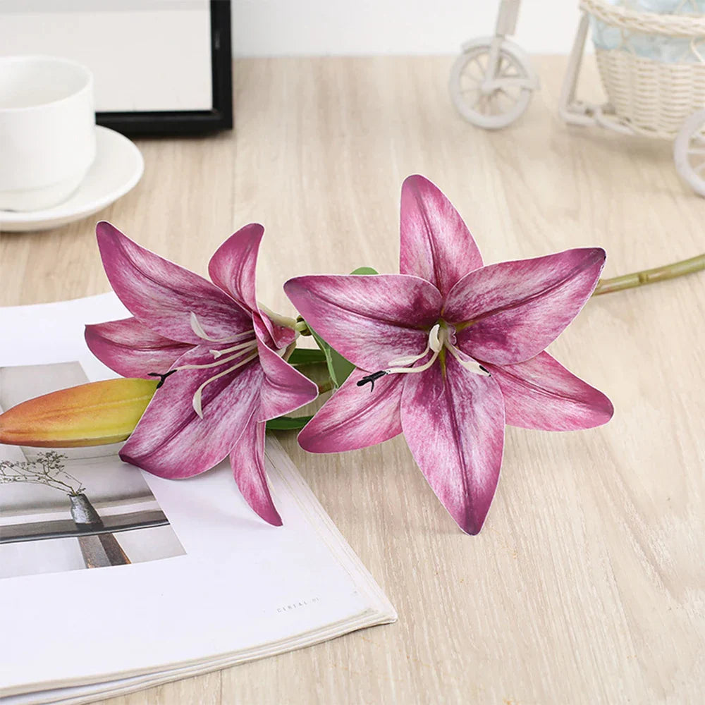 Real Looking 3D Printing Lily Branch  Artificial Flowers White Fake Flowers Flores for Wedding Home Garden Decoration