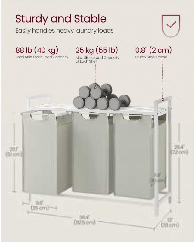 VASAGLE 3-Bag Laundry Hamper