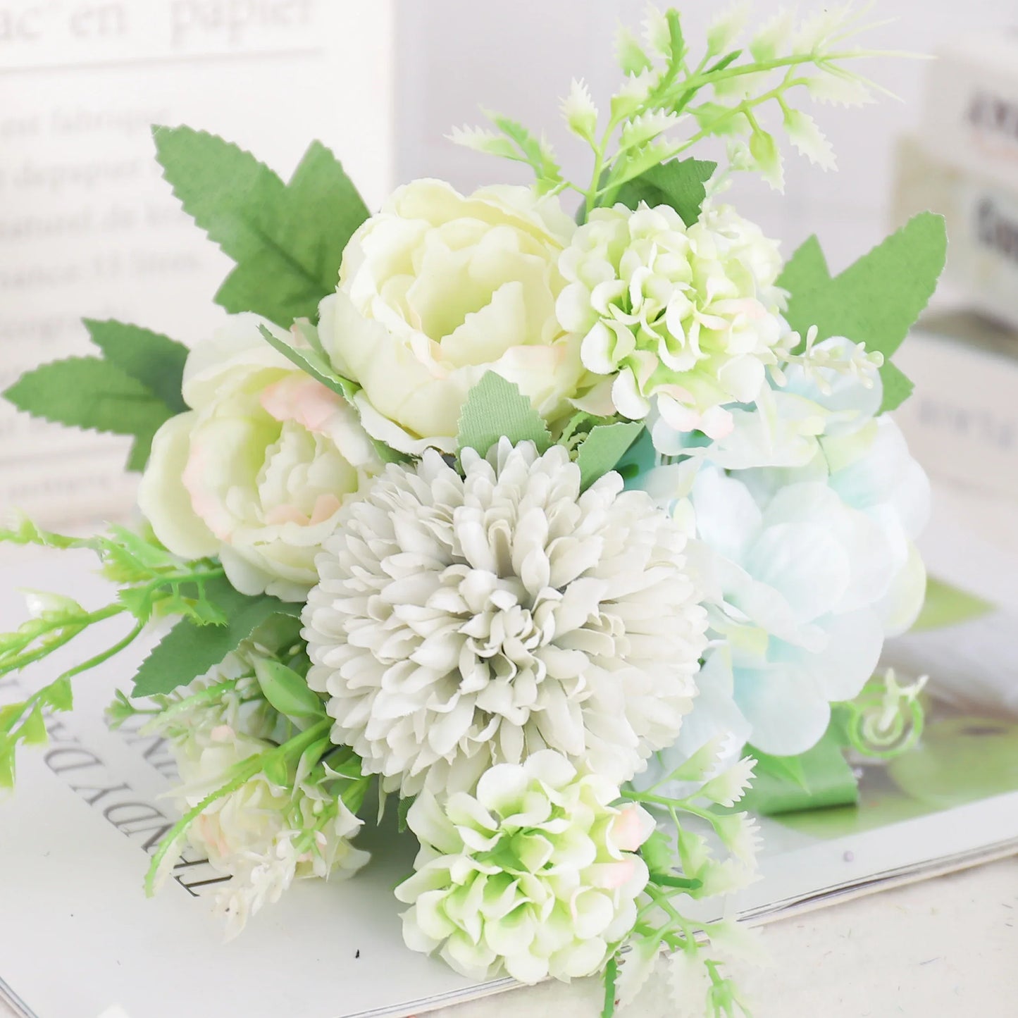 Artificial Flowers Silk Peony Hydrangea For Living Room Home Decoration Wedding Bride Bouquet Rose Fake Plants Table Accessories