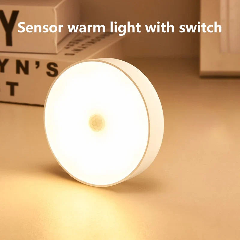 Bedroom Night Smart Motion Sensor Light USB LED Button Switch Rechargeable Light Kitchen Hallway Room