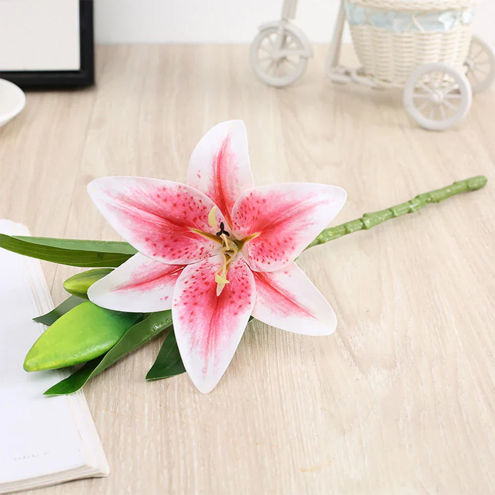 Real Looking 3D Printing Lily Branch  Artificial Flowers White Fake Flowers Flores for Wedding Home Garden Decoration