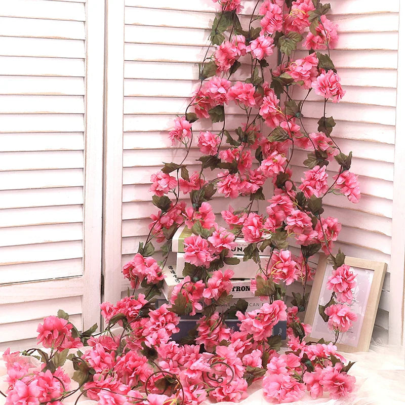 Artificial Silk Cherry Blossom Vine For Christmas Sakura Home Wedding Decoration Fake Floral Arch Garden Living Room DIY Arrange