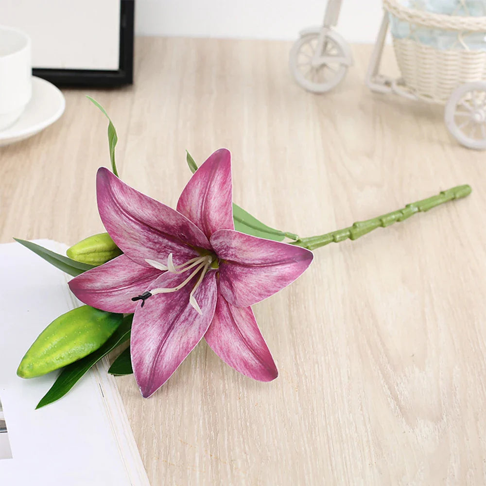 Real Looking 3D Printing Lily Branch  Artificial Flowers White Fake Flowers Flores for Wedding Home Garden Decoration