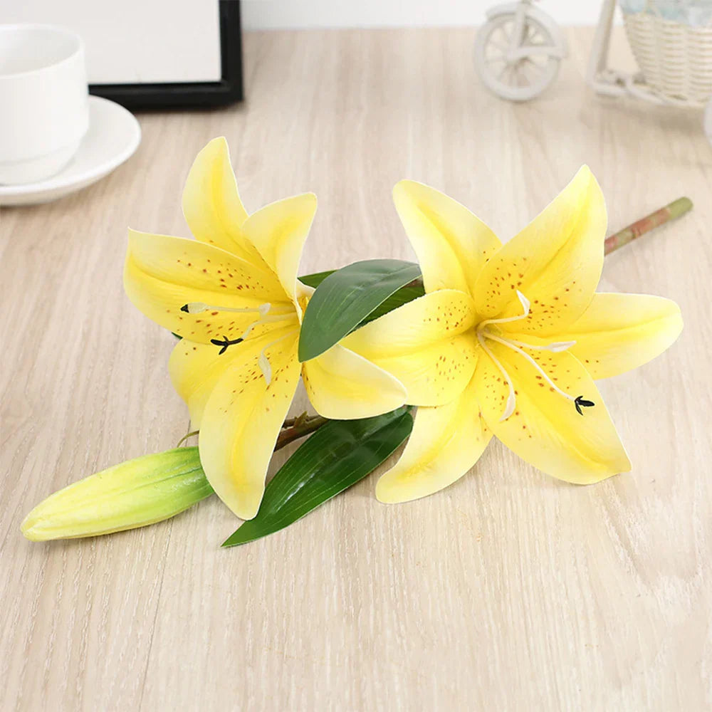 Real Looking 3D Printing Lily Branch  Artificial Flowers White Fake Flowers Flores for Wedding Home Garden Decoration