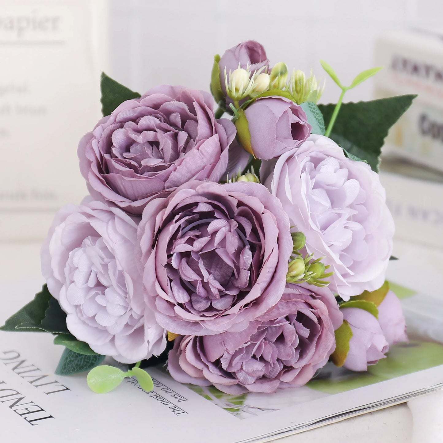 Artificial Flowers Silk Peony Hydrangea For Living Room Home Decoration Wedding Bride Bouquet Rose Fake Plants Table Accessories