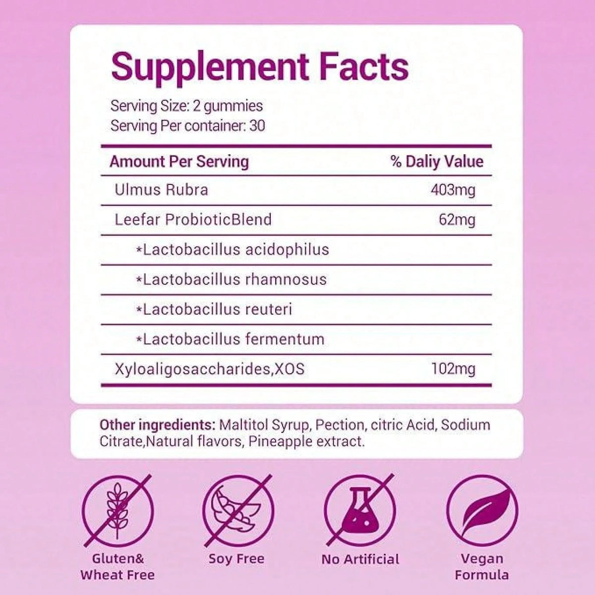 LEEFAR Women's Probiotic Pineapple Gummies