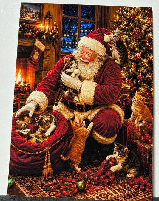 Funny Cat Santa Christmas Card